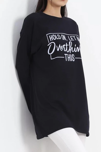 Baskılı Oversize Suprem Tunik Lacivert - 20217.1567. - Resim 4