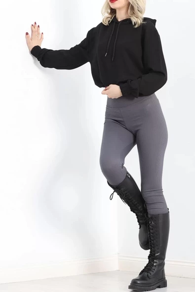 Kısa Kapşonlu Sweat Siyah - 1791.1095. - Resim 4