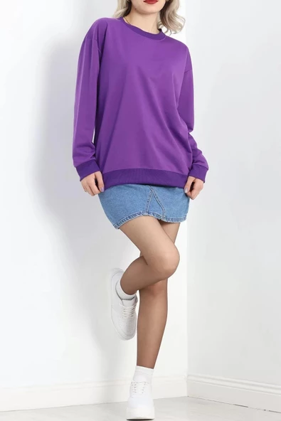 2 İp Bisiklet Yaka Sweat Mor - 20790.1878. - Resim 6