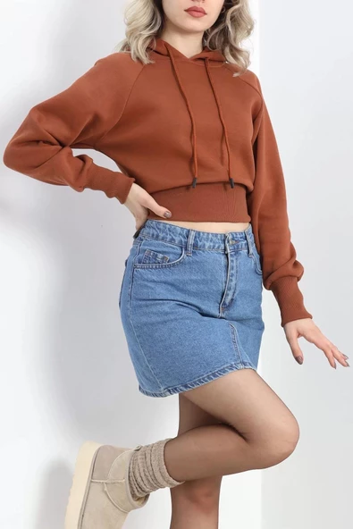 Kapşonlu Crop Sweat Kiremit - 20967.1878. - Resim 6