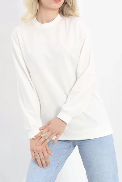 Bisiklet Yaka Sweat Ekru - 3042.275. ürün görseli 1