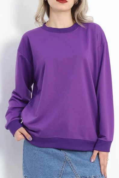 2 İp Bisiklet Yaka Sweat Mor - 20790.1878. - Resim 3