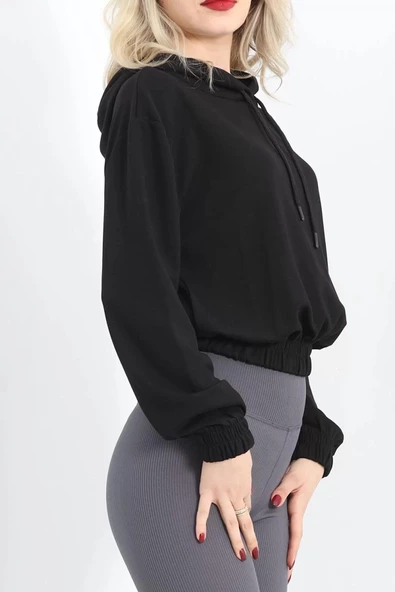 Kısa Kapşonlu Sweat Siyah - 1791.1095. - Resim 3