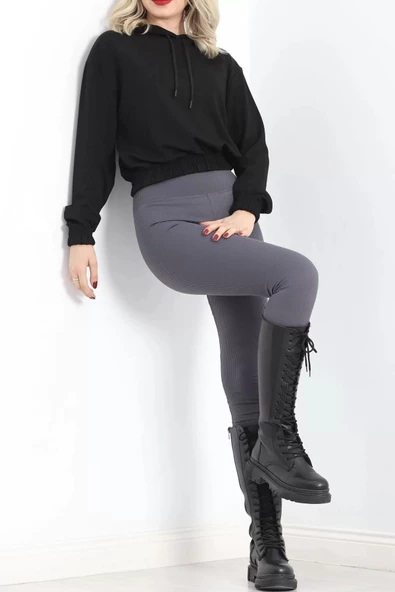 Kısa Kapşonlu Sweat Siyah - 1791.1095. - Resim 6