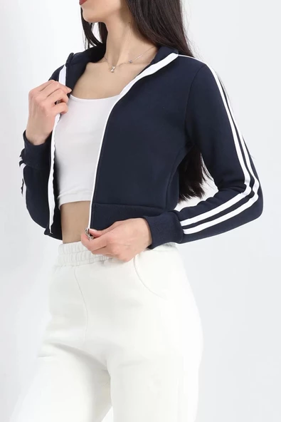 Üç İplik İçi Tüylü Sweat Lacivert - 20112.1287. ürün görseli 1