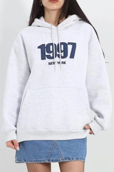 Kot Nakışlı Oversize 3 İplik Sweat Gri - 2442.336. ürün görseli 1