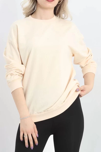Bisiklet Yaka İki İplik Sweat Bej - 3042.275. ürün görseli 1