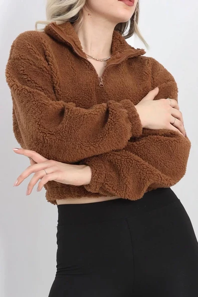 Üç İplik Beli Lastikli Polar Sweat Kahve - 20708.1872. ürün görseli 1