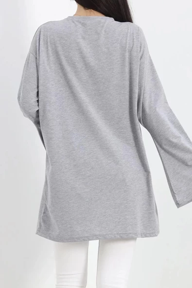 Baskılı Oversize Suprem Tunik Gri - 20217.1567. - Resim 6