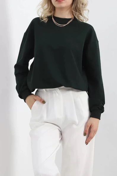 Bisiklet Yaka Sweat Zümrüt - 3042.275. ürün görseli 1