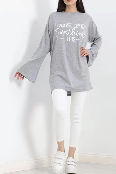 Baskılı Oversize Suprem Tunik Gri - 20217.1567. - Resim 4