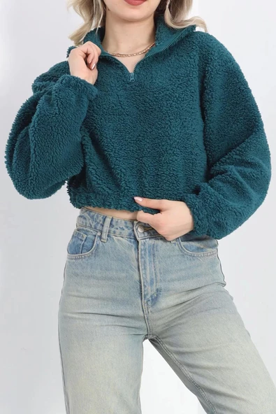 Üç İplik Beli Lastikli Polar Sweat Petrolyeşili - 20708.1872. ürün görseli 1
