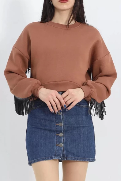 Deri Saçaklı Sweat Kahve - 12690.148. ürün görseli 1
