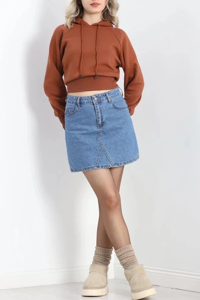 Kapşonlu Crop Sweat Kiremit - 20967.1878. - Resim 7