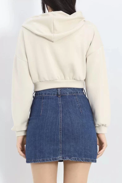 Modal Kapşonlu Crop Sweat Bej - 12885.148. - Resim 8