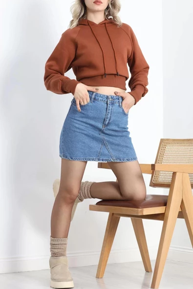 Kapşonlu Crop Sweat Kiremit - 20967.1878. - Resim 2
