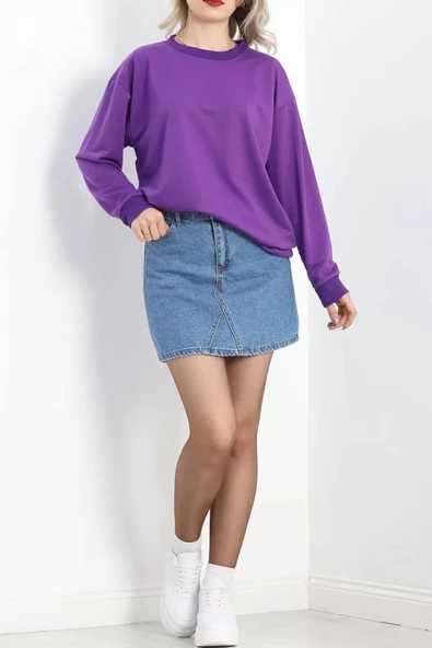 2 İp Bisiklet Yaka Sweat Mor - 20790.1878. - Resim 2