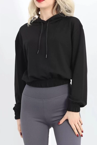 Kısa Kapşonlu Sweat Siyah - 1791.1095. ürün görseli 1