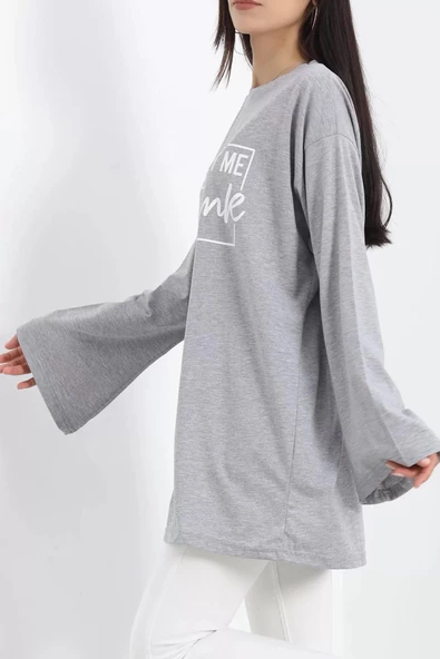 Baskılı Oversize Suprem Tunik Gri - 20217.1567. - Resim 5