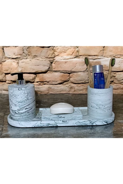 Trend Mermer Temalı Beton Banyo Aksesuar Seti (4 Parça) ürün görseli 1