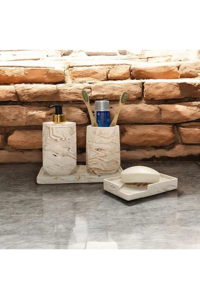 Mermer Desenli Lüks Banyo Seti - 4 Parça - Resim 4