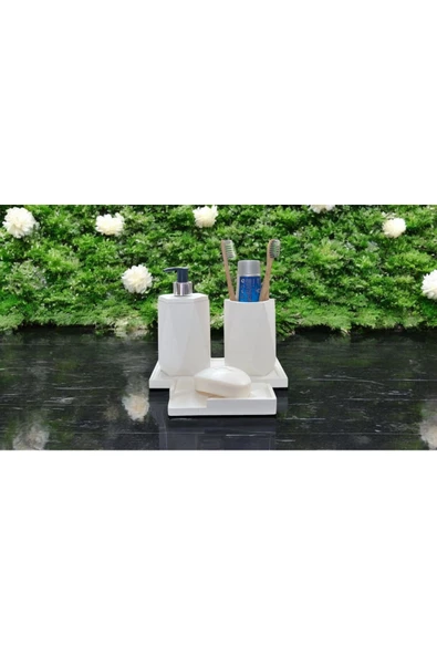 Mermer Desenli Lüks Banyo Seti - 4 Parça - Resim 5