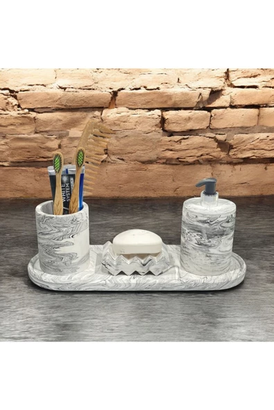 Çağdaş Mermer Dokulu Beton Banyo Aksesuar Seti (4 Parça) ürün görseli 1