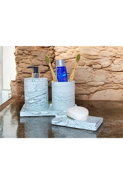Modern Tasarımlı Mermer Temalı Beton Banyo Aksesuar Seti (4 Parça) ürün görseli 1