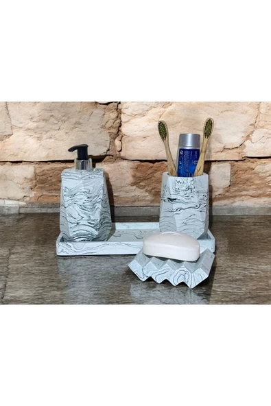 Şık Tasarımlı Beton Banyo Seti - 4 Parça - Resim 3