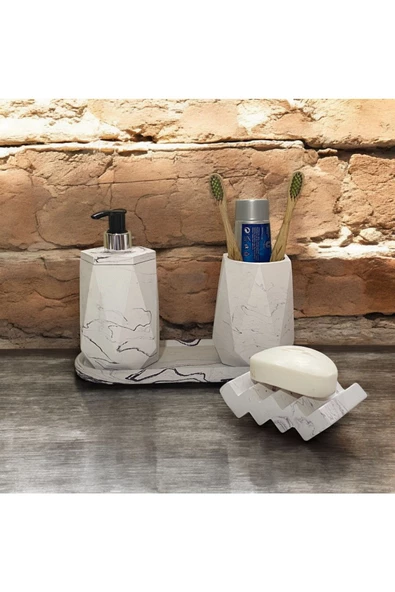 Mermer Şıklığında Çok Amaçlı Beton Banyo Seti - 4 Parça ürün görseli 1
