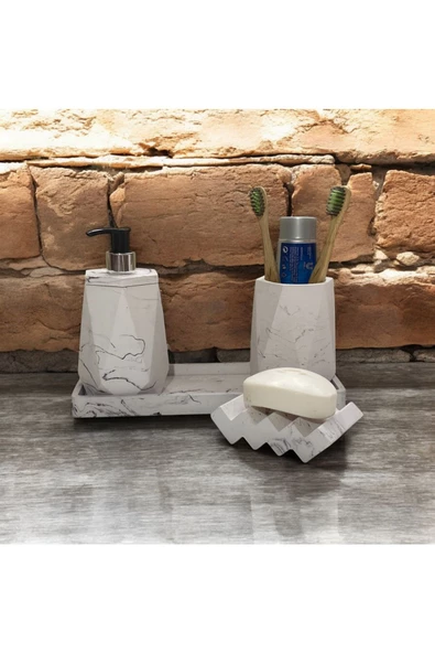 Şık Tasarımlı Beton Banyo Seti - 4 Parça - Resim 4