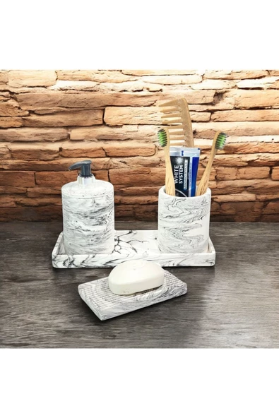 Mermer Esintili Modern Beton Banyo Aksesuar Seti (4 Parça) ürün görseli 1