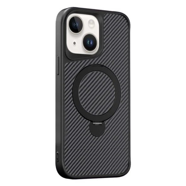 Gpack Apple iPhone 14 Kılıf Karbon Fiber Magsafeli Standlı Alp Kapak ürün görseli 1