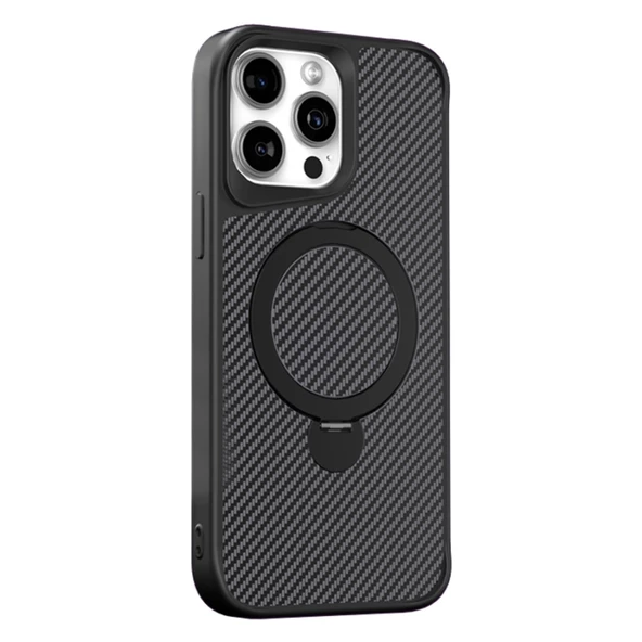 Gpack Apple iPhone 15 Pro Kılıf Karbon Fiber Magsafeli Standlı Alp Kapak ürün görseli 1