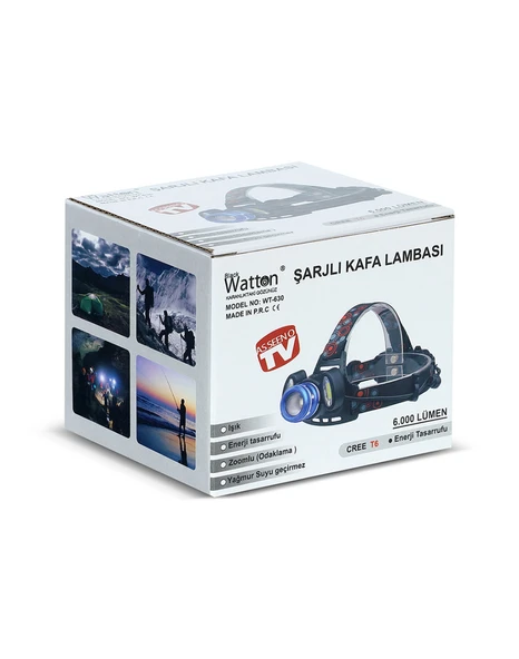 Watton WT-630 6000 Lümen 3 Başlık Şarjlı Kafa Lambası - Resim 5