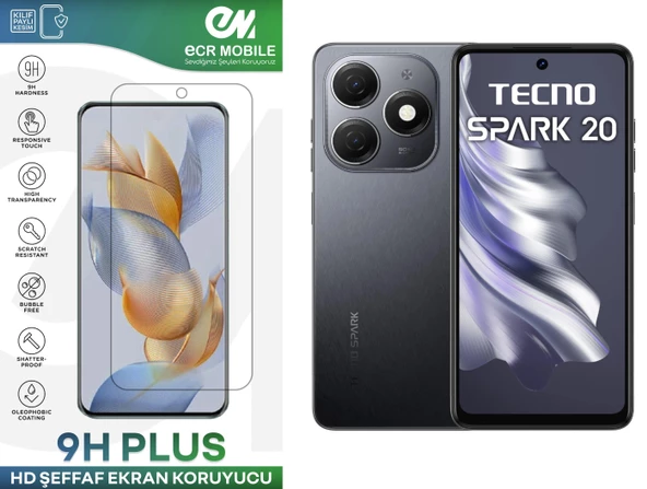 Tecno Spark 20 (KJ5) Ekran Koruyucu 9H Esnek Nano Cam Tam Uyumlu Şeffaf ürün görseli 1