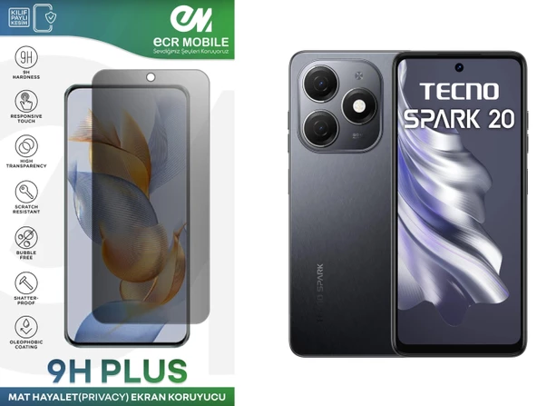 Tecno Spark 20 (KJ5) Ekran Koruyucu Tam Uyumlu 9H Esnek Nano Kırılmayan MAT HAYALET(Privacy) ürün görseli 1