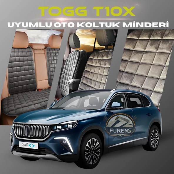 Togg T10X Antrasit Renk Tay Tüyü Cepli & Terletmez Sırtlı Oto Koltuk Minder Seti - Koltuk Koruma Kılıfı (ÖN & ARKA TAM SET) ürün görseli 1