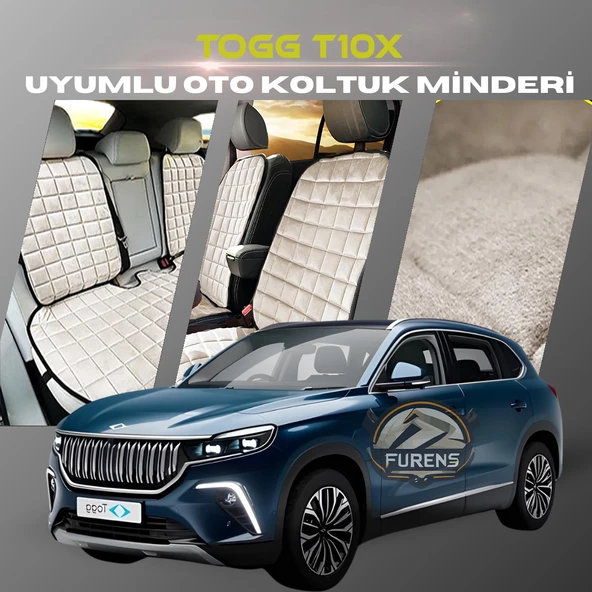 Togg T10X Bej Renk Tay Tüyü Cepli & Terletmez Sırtlı Oto Koltuk Minder Seti - Koltuk Koruma Kılıfı (ÖN & ARKA TAM SET) ürün görseli 1