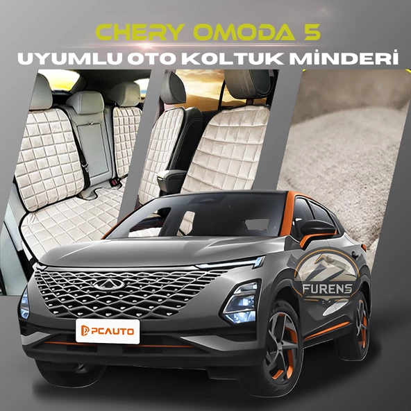Chery Omoda 5 Bej Renk Tay Tüyü Cepli & Terletmez Sırtlı Oto Koltuk Minder Seti - Koltuk Koruma Kılıfı (ÖN & ARKA TAM SET) ürün görseli 1