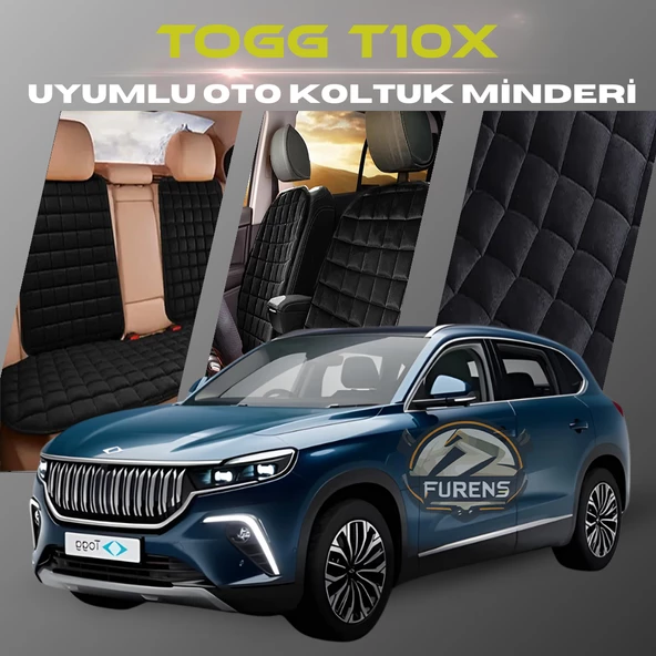 Togg T10X Siyah Renk Tay Tüyü Cepli & Terletmez Sırtlı Oto Koltuk Minder Seti - Koltuk Koruma Kılıfı (ÖN & ARKA TAM SET) ürün görseli 1
