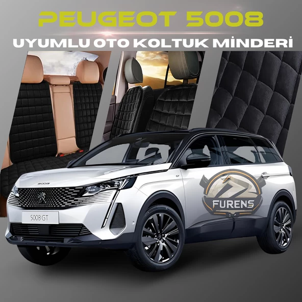 Peugeot 5008 Siyah Renk Tay Tüyü Cepli & Terletmez Sırtlı Oto Koltuk Minder Seti - Koltuk Koruma Kılıfı (ÖN & ARKA TAM SET) ürün görseli 1