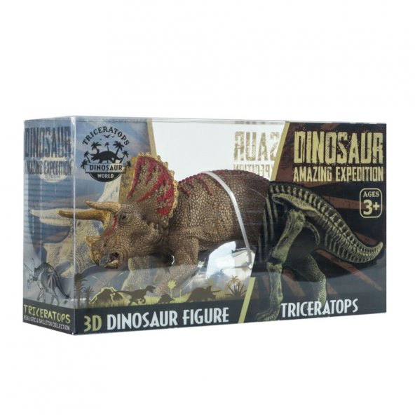 Sert Plastik Dinozor Figürü Triceratops - Resim 3