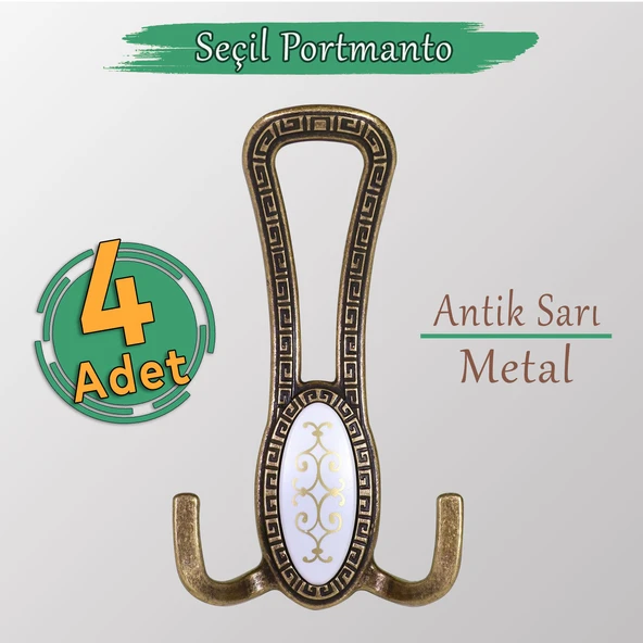 4 ADET Seçil Antik Sarı Metal Portmanto Vestiyer Duvar Dolap Elbise Mobilya Kapı Askısı Askılığı ürün görseli 1