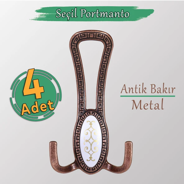 4 ADET Seçil Antik Bakır Metal Portmanto Vestiyer Duvar Dolap Elbise Mobilya Kapı Askısı Askılığı ürün görseli 1