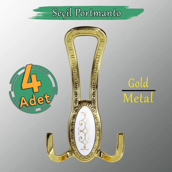 4 ADET Seçil Gold Altın Metal Portmanto Vestiyer Duvar Dolap Elbise Mobilya Kapı Askısı Askılığı ürün görseli 1