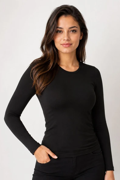 Yıldız Premium Seri Kadın Pamuklu Likralı Uzun Kollu Body/Atlet/Sweatshirt ürün görseli 1