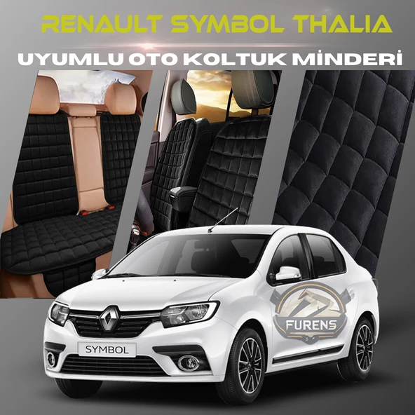 Symbol Thalia Siyah Renk Tay Tüyü Cepli & Terletmez Sırtlı Oto Koltuk Minder Seti - Koltuk Koruma Kılıfı (ÖN & ARKA TAM SET) ürün görseli 1