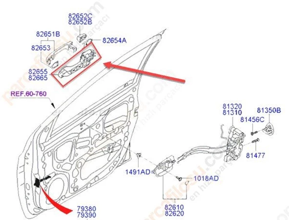 Hyundai İ20 Kapi Kolu Ön Diş (2008-2015) 1.4, 1.2, 1.4 CRDI, 1.1 CRDİ 826551J000 ürün görseli 1