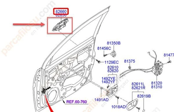 Hyundai İ10 Kapi Kolu Ön Diş (2008-2011) 1.1 826600X060 ürün görseli 1
